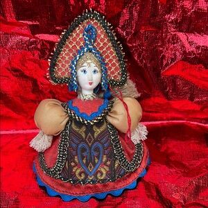 Handcrafted Red and Blue Decorative Doll